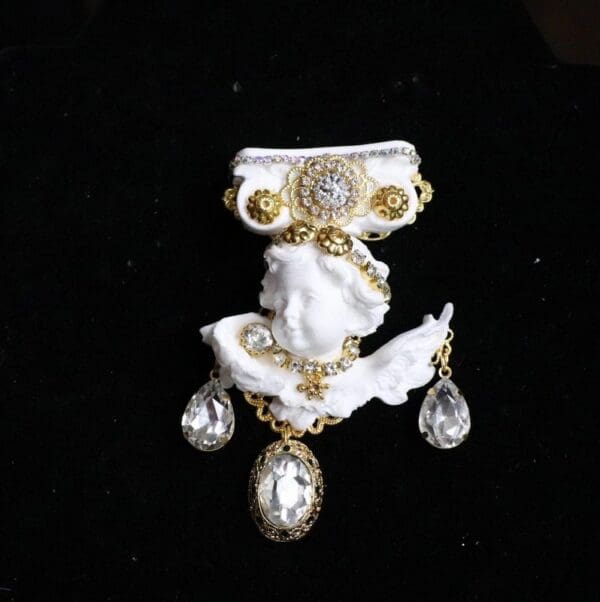 SOLD! 5441 Baroque Chubby White Cherub Roman Column Massive Brooch - Image 8