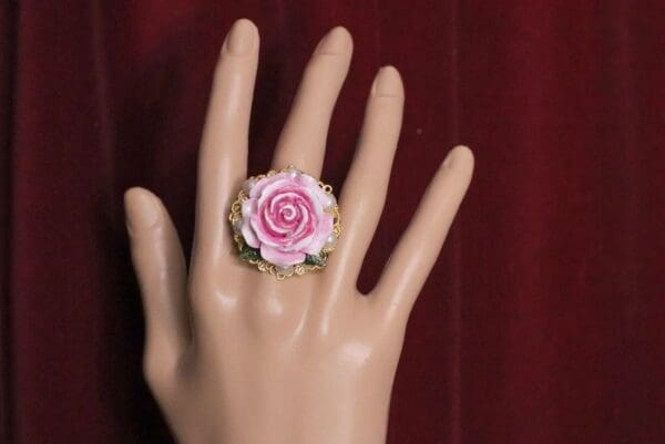 SOLD! 5454 Hand Painted Rose Runway Cocktail Adjustable Ring - Image 2