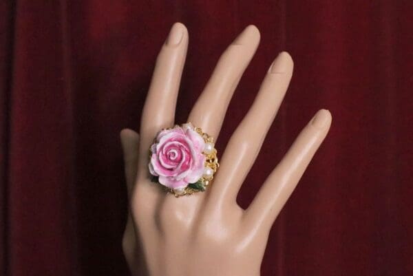 SOLD! 5454 Hand Painted Rose Runway Cocktail Adjustable Ring - Image 3