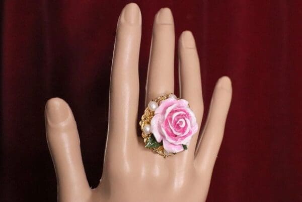 SOLD! 5454 Hand Painted Rose Runway Cocktail Adjustable Ring - Image 5