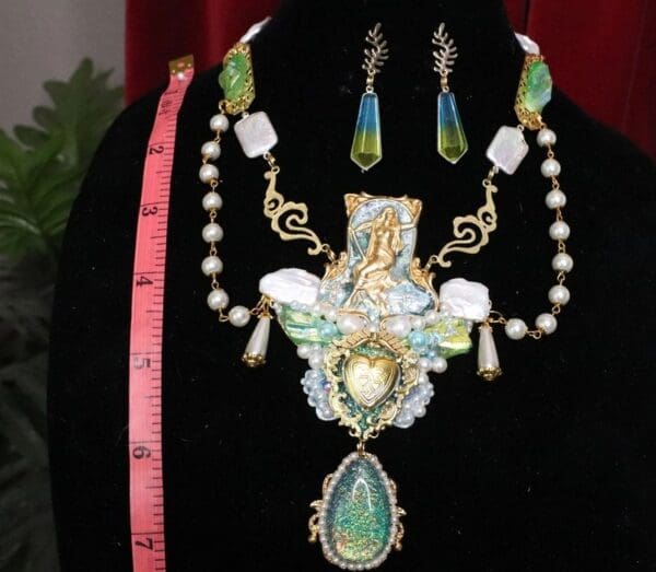 SOLD! 5459 Set Of Mermaid Genuine Triplet Australian Opal Biwa Pearl Tourmaline Gemstones Necklace+ Earrings - Image 9