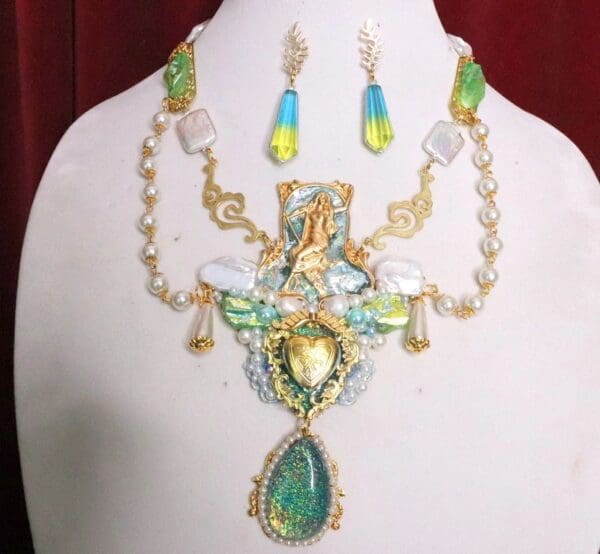 SOLD! 5459 Set Of Mermaid Genuine Triplet Australian Opal Biwa Pearl Tourmaline Gemstones Necklace+ Earrings - Image 10