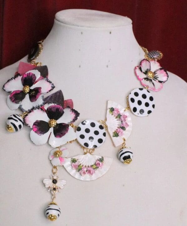 SOLD! 5471 Pop Art Polka Dot Massive Flower Irregular Statement Huge Necklace - Image 8