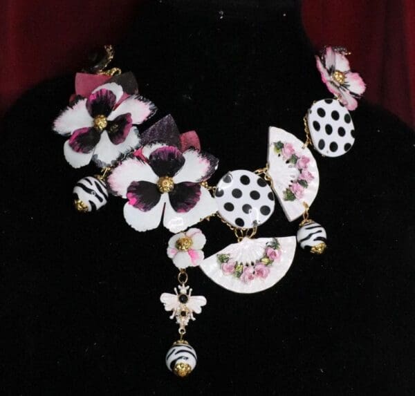 SOLD! 5471 Pop Art Polka Dot Massive Flower Irregular Statement Huge Necklace - Image 2