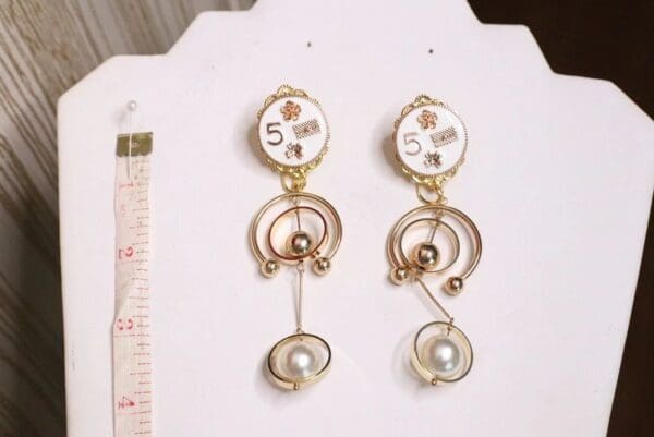 SOLD! 5480 Madam Coco Number White Dangle 5 Studs Earrings - Image 7