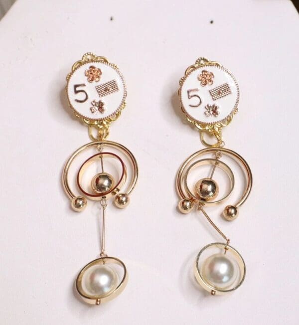 SOLD! 5480 Madam Coco Number White Dangle 5 Studs Earrings - Image 8