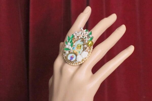 SOLD! 5488 Stunning Pearl Virgin Mary Madonna Cocktail Adjustable Ring - Image 6