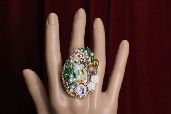 SOLD! 5488 Stunning Pearl Virgin Mary Madonna Cocktail Adjustable Ring - Image 7