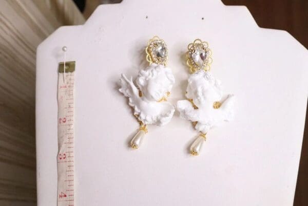 SOLD! 5499 Runway Baroque One Pearl White Chubby Cherubs Earrings - Image 5