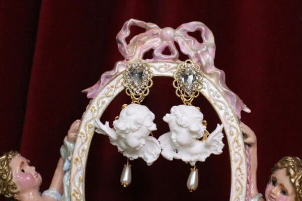 SOLD! 5499 Runway Baroque One Pearl White Chubby Cherubs Earrings