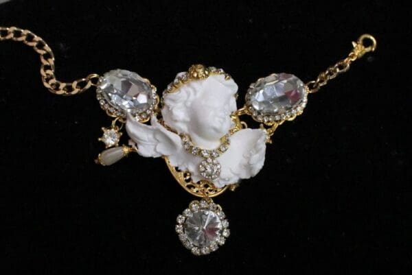 SOLD! 5503 Baroque Chubby White Cherub Clear Crytal Massive Bracelet - Image 5