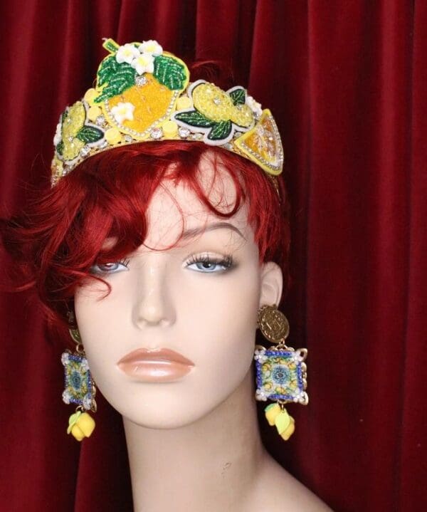 SOLD! 5521 Baroque Sicilian Tile Lemon Fruit Coin Earrings - Image 4