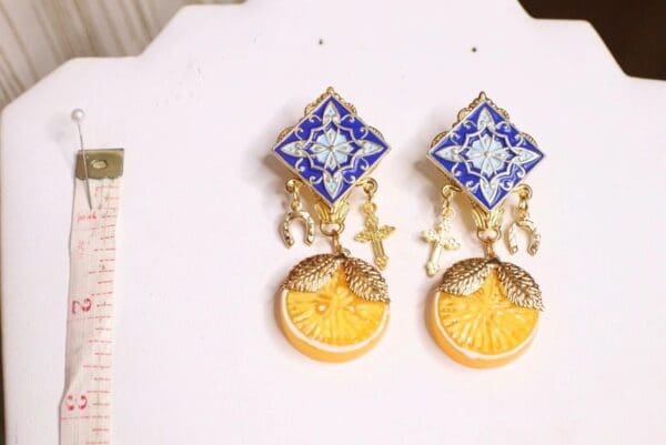 5522 Baroque Enamel Sicilian Tile Orange Fruit Elegant Earrings - Image 5
