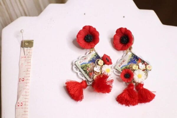 SOLD! 5524 Portofino Italian Poppy Tassels Earrings - Image 8