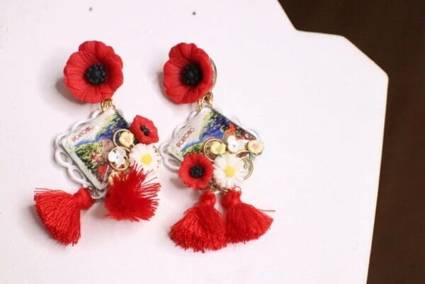 SOLD! 5524 Portofino Italian Poppy Tassels Earrings - Image 3
