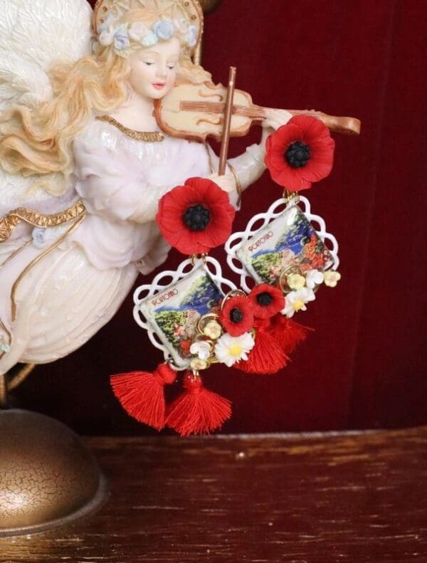 SOLD! 5524 Portofino Italian Poppy Tassels Earrings - Image 2