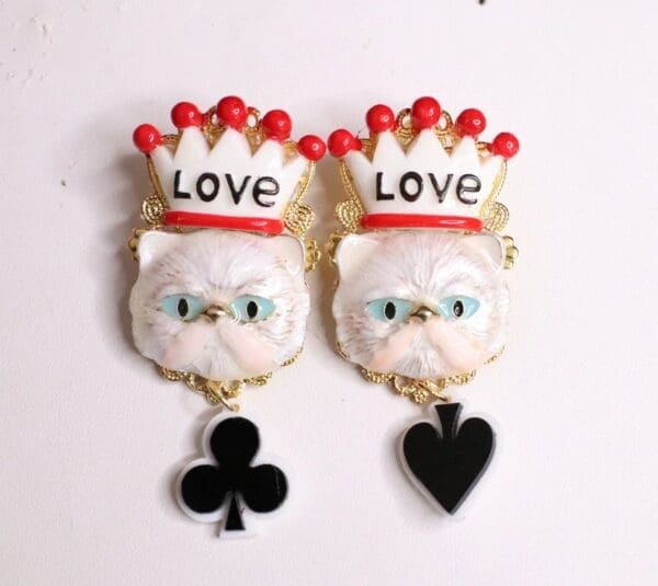 SOLD! 5526 Runway Baroque Enamel Cat Crown Simple Earrings