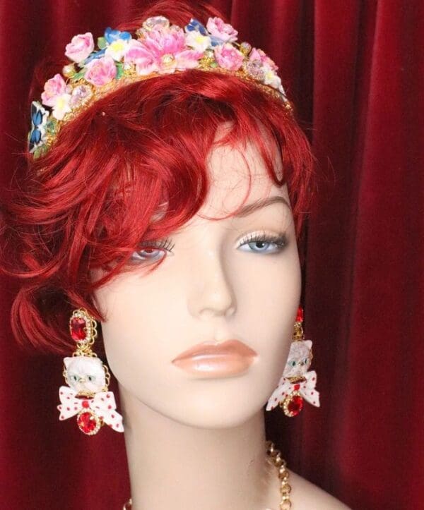 SOLD! 5527 Runway Baroque Enamel Bow Polka Dot Cat Crown Simple Earrings - Image 4