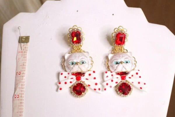 SOLD! 5527 Runway Baroque Enamel Bow Polka Dot Cat Crown Simple Earrings - Image 6