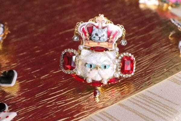 SOLD! 5530 Baroque Enamel Cat Crown Massive Cocktail Adjustable Ring - Image 8