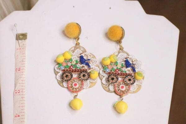 SOLD! 5548 Baroque Enamel Wagon Sicilian Lemon Fruit Earrings - Image 5