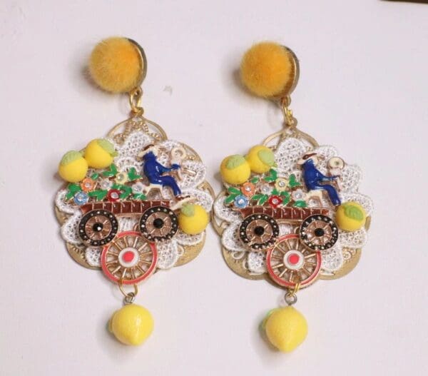 SOLD! 5548 Baroque Enamel Wagon Sicilian Lemon Fruit Earrings - Image 6