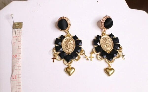 SOLD! 5569 St. Michael Light Weight Black Tile Studs Earrings - Image 6