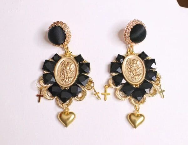 SOLD! 5569 St. Michael Light Weight Black Tile Studs Earrings