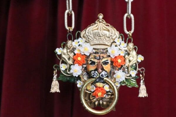 SOLD! 5585 Hand Painted Vivid Lion Crown Huge Pendant Necklace - Image 6