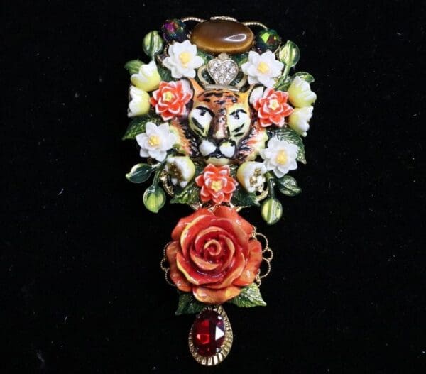 SOLD! 5586 Baroque Vivid Hand Painted Tiger Massive Brooch - Image 2