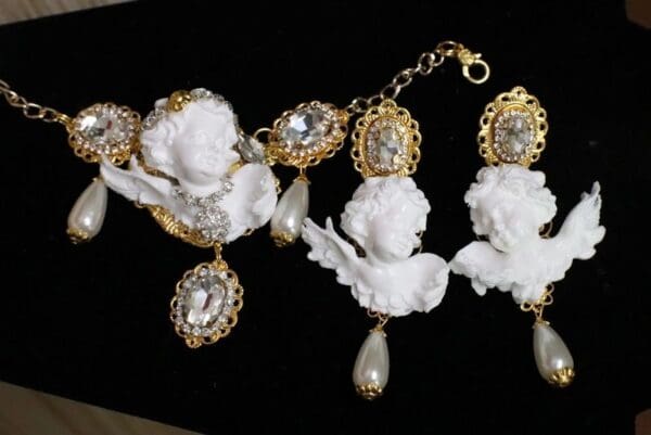 SOLD! 5626 Baroque Chubby White Cherub Clear Crytal Massive Bracelet
