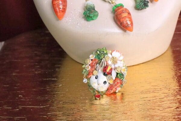 SOLD! 5632 Adorable Enamel Bunny Carrots Ladybug Cocktail Adjustable Ring - Image 2