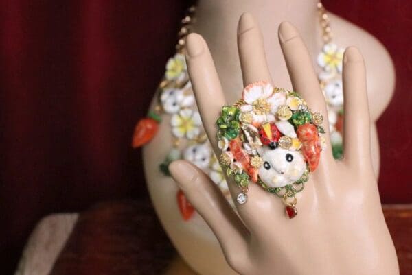SOLD! 5632 Adorable Enamel Bunny Carrots Ladybug Cocktail Adjustable Ring - Image 4