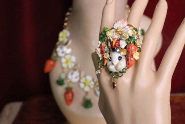 SOLD! 5632 Adorable Enamel Bunny Carrots Ladybug Cocktail Adjustable Ring - Image 6