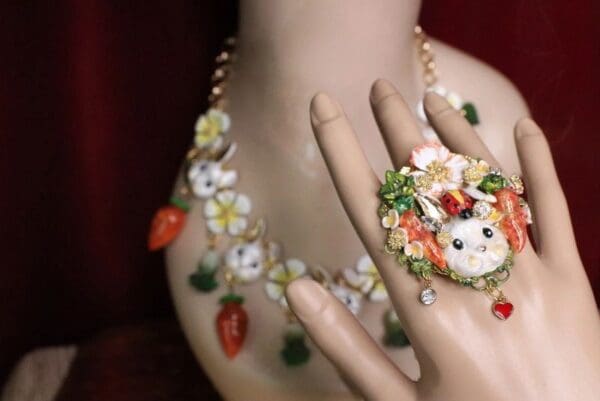 SOLD! 5632 Adorable Enamel Bunny Carrots Ladybug Cocktail Adjustable Ring - Image 7