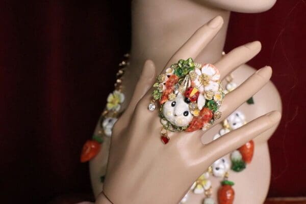 SOLD! 5632 Adorable Enamel Bunny Carrots Ladybug Cocktail Adjustable Ring - Image 8