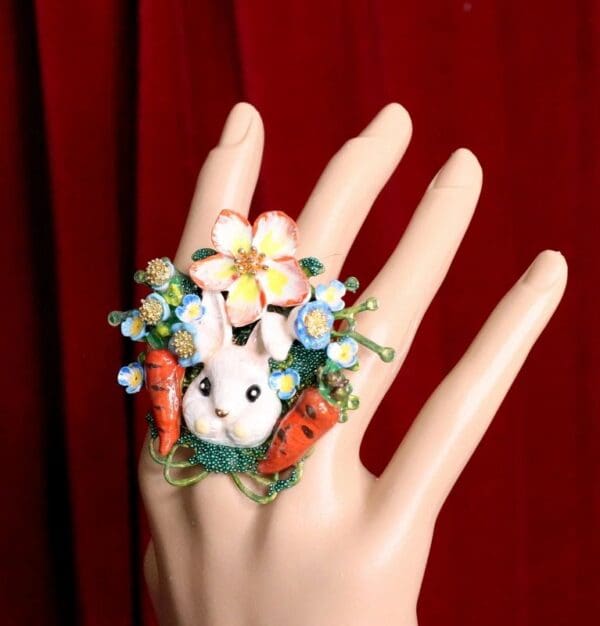 SOLD! 5634 Adorable Enamel Bunny Carrots Ladybug Cocktail Adjustable Ring - Image 4