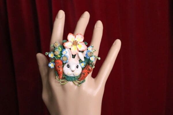 SOLD! 5634 Adorable Enamel Bunny Carrots Ladybug Cocktail Adjustable Ring - Image 5
