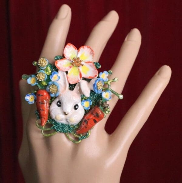 SOLD! 5634 Adorable Enamel Bunny Carrots Ladybug Cocktail Adjustable Ring - Image 6