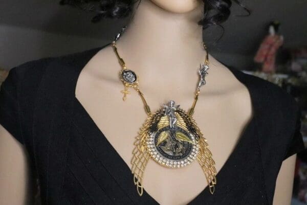 SOLD! 5649 Set Of Saint Michael Winged Necklace Pendant+ Earrings - Image 2