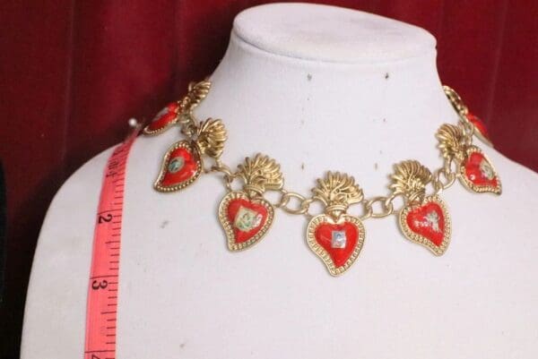 SOLD! 5650 Hand Painted Sacred Hearts Cherubs Elegant Choker Necklace - Image 5