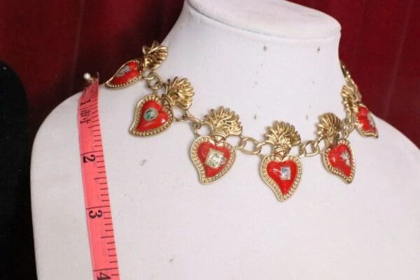 SOLD! 5650 Hand Painted Sacred Hearts Cherubs Elegant Choker Necklace - Image 6