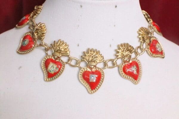 SOLD! 5650 Hand Painted Sacred Hearts Cherubs Elegant Choker Necklace - Image 7