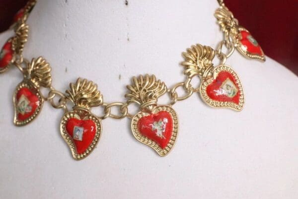 SOLD! 5650 Hand Painted Sacred Hearts Cherubs Elegant Choker Necklace - Image 8