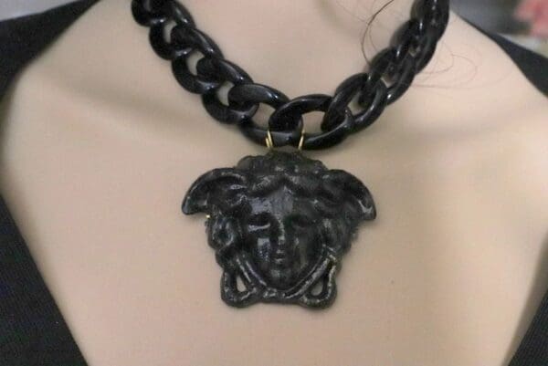 SOLD! 5651 Runway Set Of Baroque Black Medusa Head Necklace+ Earrings - Image 4