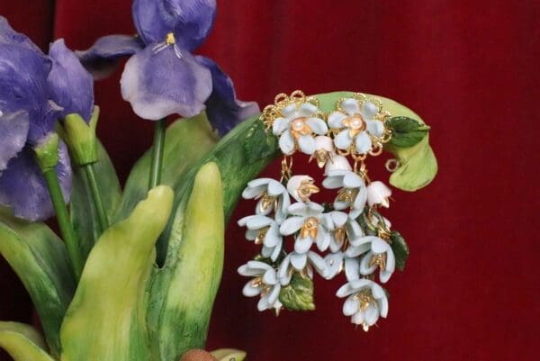 SOLD! 5681 Pale Blue Dangle Flowers Massive Statement Earrings - Image 2