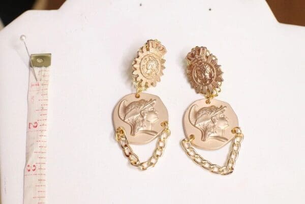 SOLD! 5685 Roman Coin Baroque Chained Statement Earrings - Image 6