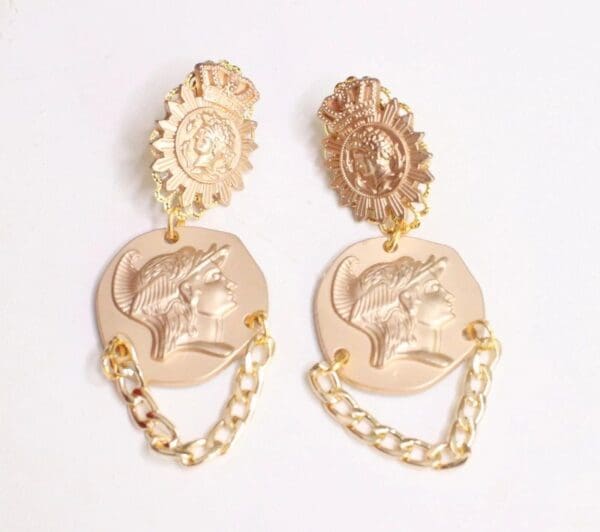 SOLD! 5685 Roman Coin Baroque Chained Statement Earrings - Image 7