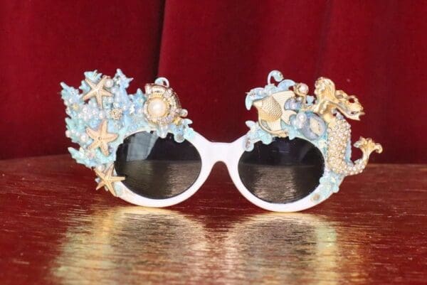 SOLD! 5687 Baroque Mermaid Nautical Coral reef Embellished Sunglasses - Image 3