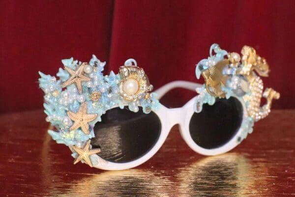SOLD! 5687 Baroque Mermaid Nautical Coral reef Embellished Sunglasses - Image 5